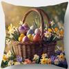 1Pc Easter Basket Pillowcase Colorful Egg Flower Pattern Decorative Cushion Cover For Sofa Living Room Spring Holiday Decor