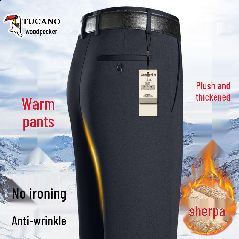 Men's Lambswool Fleece-Lined Straight-Leg Dress Pants for Autumn/Winter