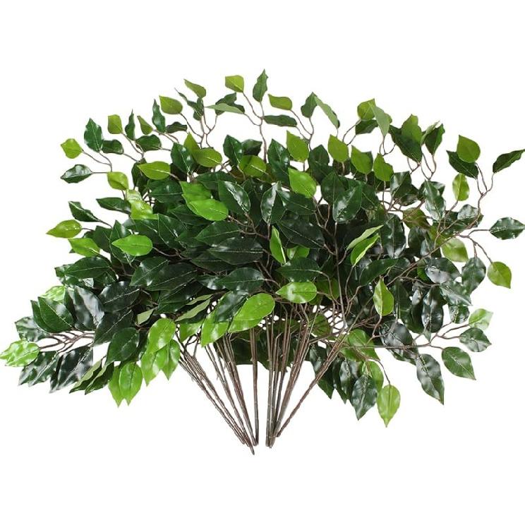 GTIDEA 24PCS Artificial Ficus Leaves Branches Faux Ficus Tree Branches Artificial Greenery Silk Floral Arrangement for Benjamina Tree DIY Wedding 12pcs