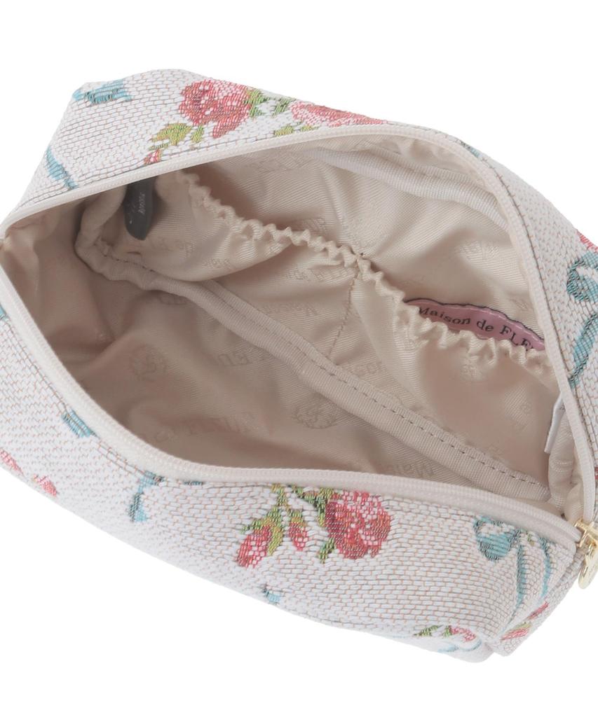 de Rose Ribbon Pattern Gobelin Pouch [Maison Fleur] - Women's Off-White