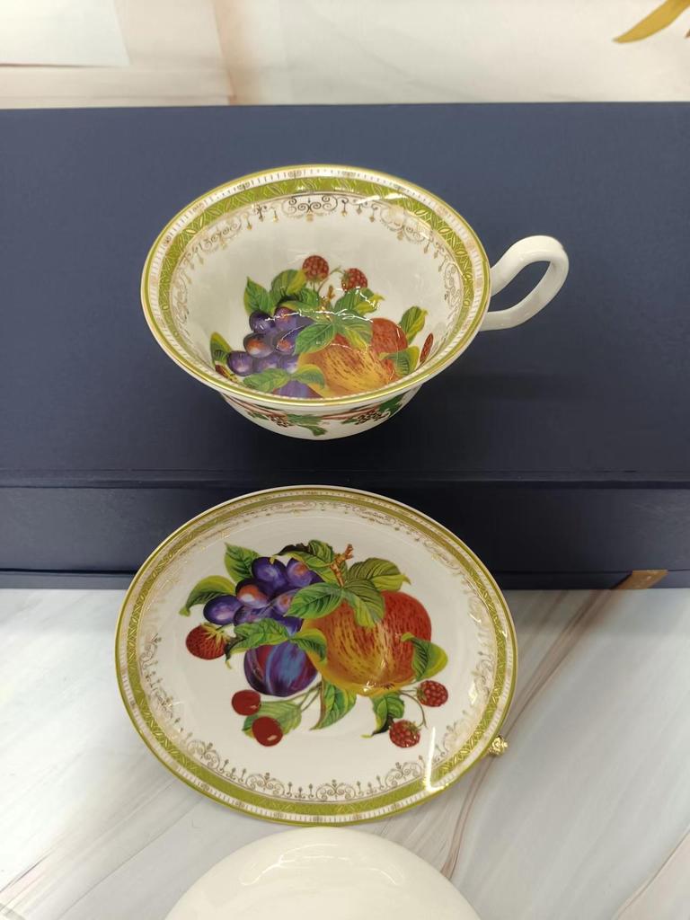 Rural Fruits Pattern Ceramic Cup&saucer Dining Table Coffee Cup Gold-plated Milk Mugs Afternoon Tea Teacup Fruit Juice Container
