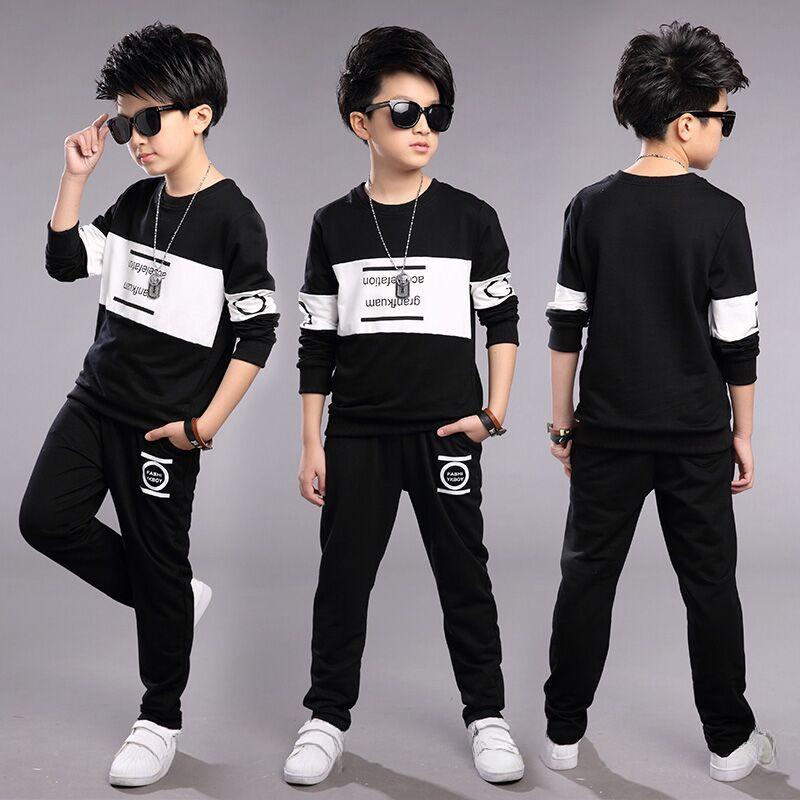 Autumn Boys Tracksuit Velvet Children Clothing Sets Cotton T-Shirt + Pants 2 Pcs Suit Boy Clothes Set 12 14 Y