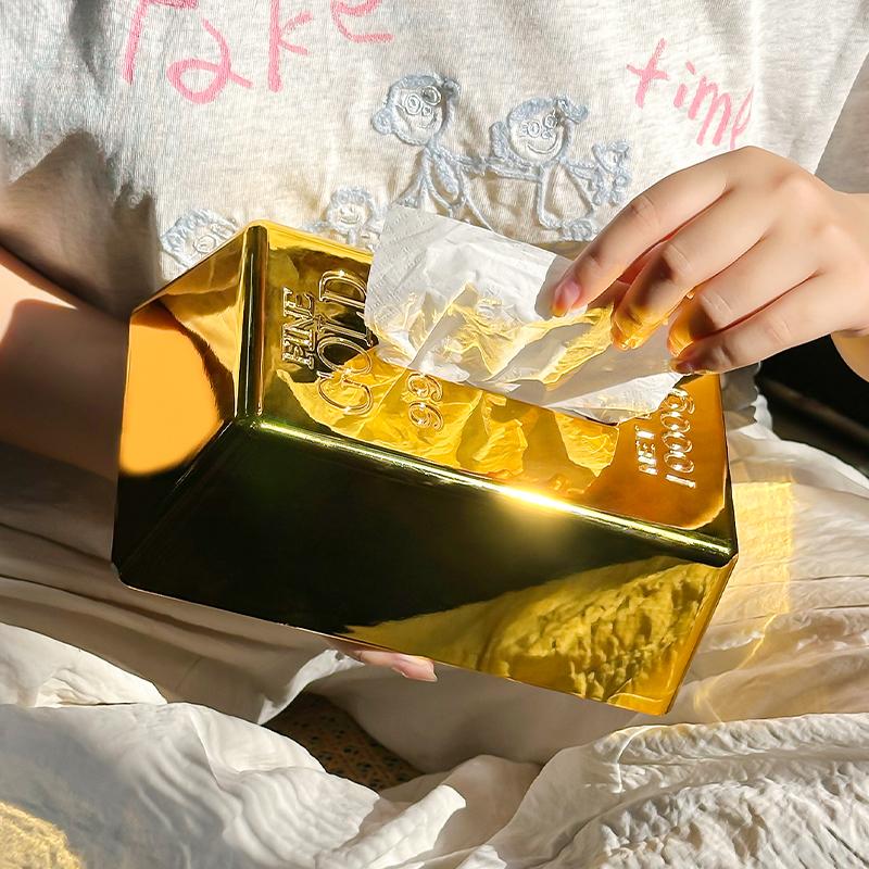 Miniso Scatola Porta fazzoletti in Mattoncini Creativi Hotel Simulazione di Lusso Lingotto d'Oro Scatola di Carta Scatola di Carta per Tovaglioli di Lusso Decorazione per la Casa