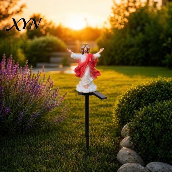 Weatherproof Garden Jesus Statue Solar Light, Religious Outdoor Waterproof Lighted Landscape Decor Figurine, Pathway Light for Yard Lawn Patio