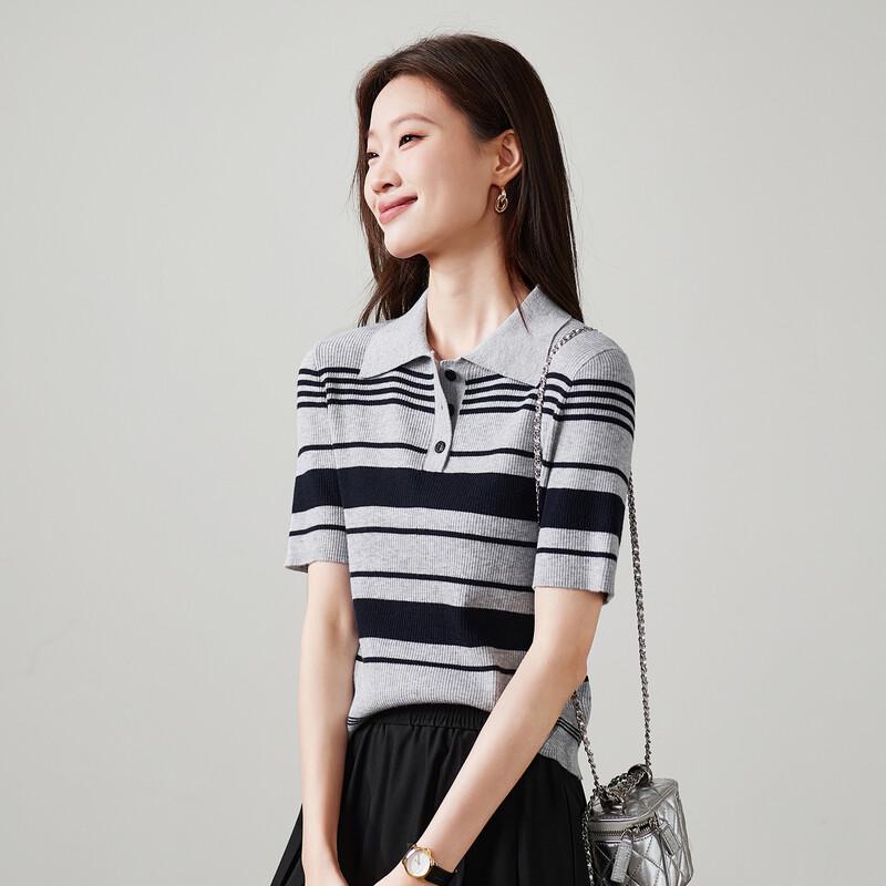 SOFSIL Women's Color-block Stripe Knit Polo T-shirt