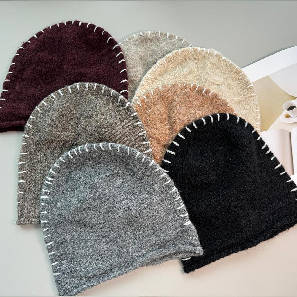 Wool hat star niche hand-stitched knitted hat women's baotou hat autumn and winter stacking hat
