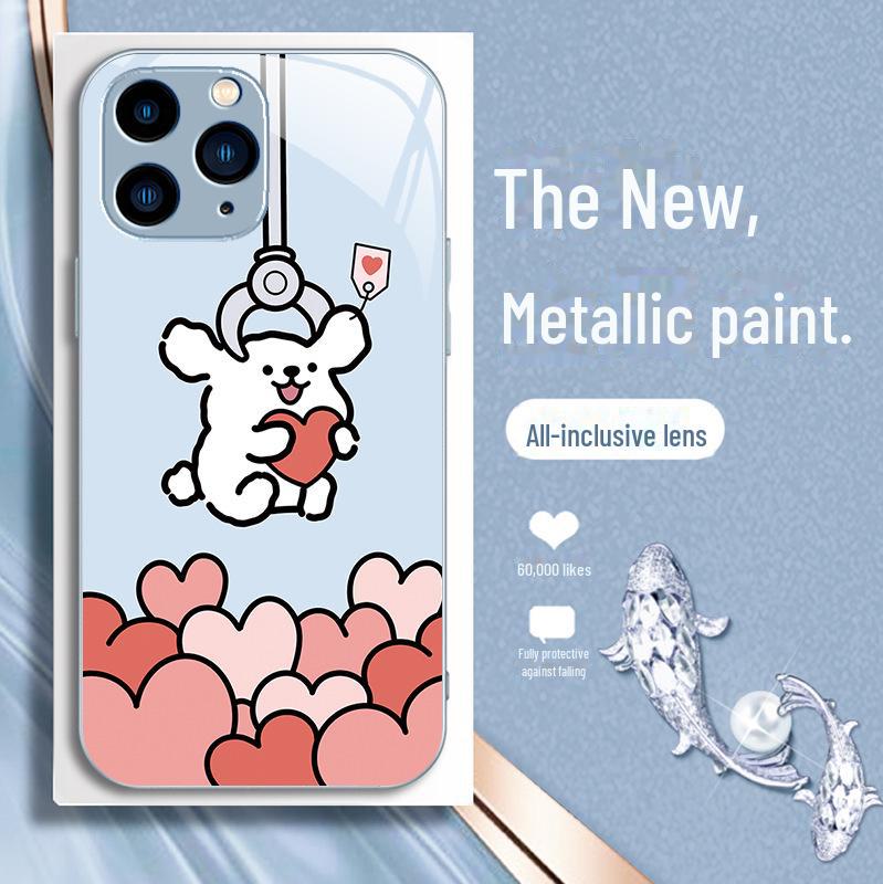 Apple 14 Doll Grabber 14 Pro Couple X Cartoon Cute 12 New Apple 11 Glass Case - Puppy Line