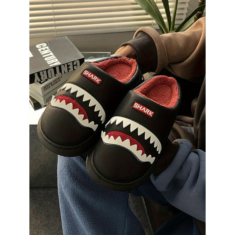 Men's & Women's Winter Fleece-Lined Slip-On Slippers with Cartoon Shark Design - High Quality Non-Slip EVA Sole, Thickened Warm PU Upper for Indoor