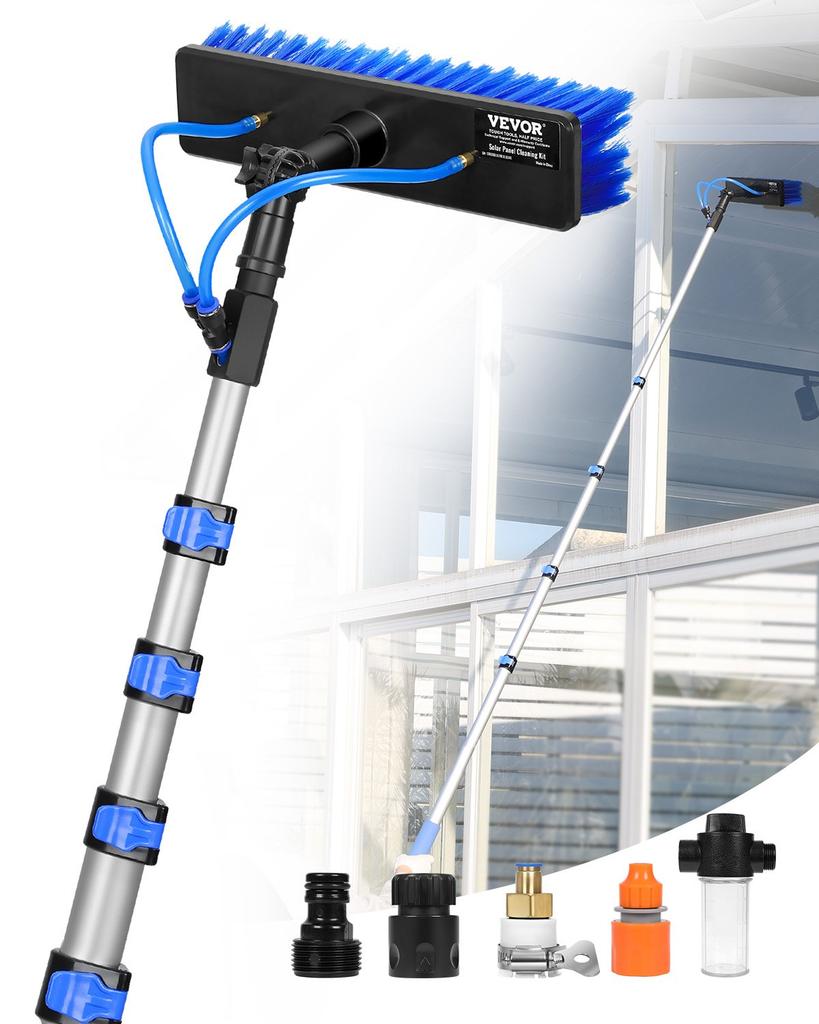 VEVOR Water Fed Pole Kit, 7.3m Solar Panel Cleaning Pole with Extendable Handle, 180 degrees Rotatable Brush Head & 20m Hose