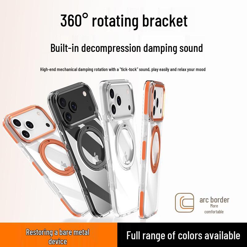 iPhone 17 Pro Max Case: Dual-Color Frame with 360-Degree Gear Bracket, Transparent Design