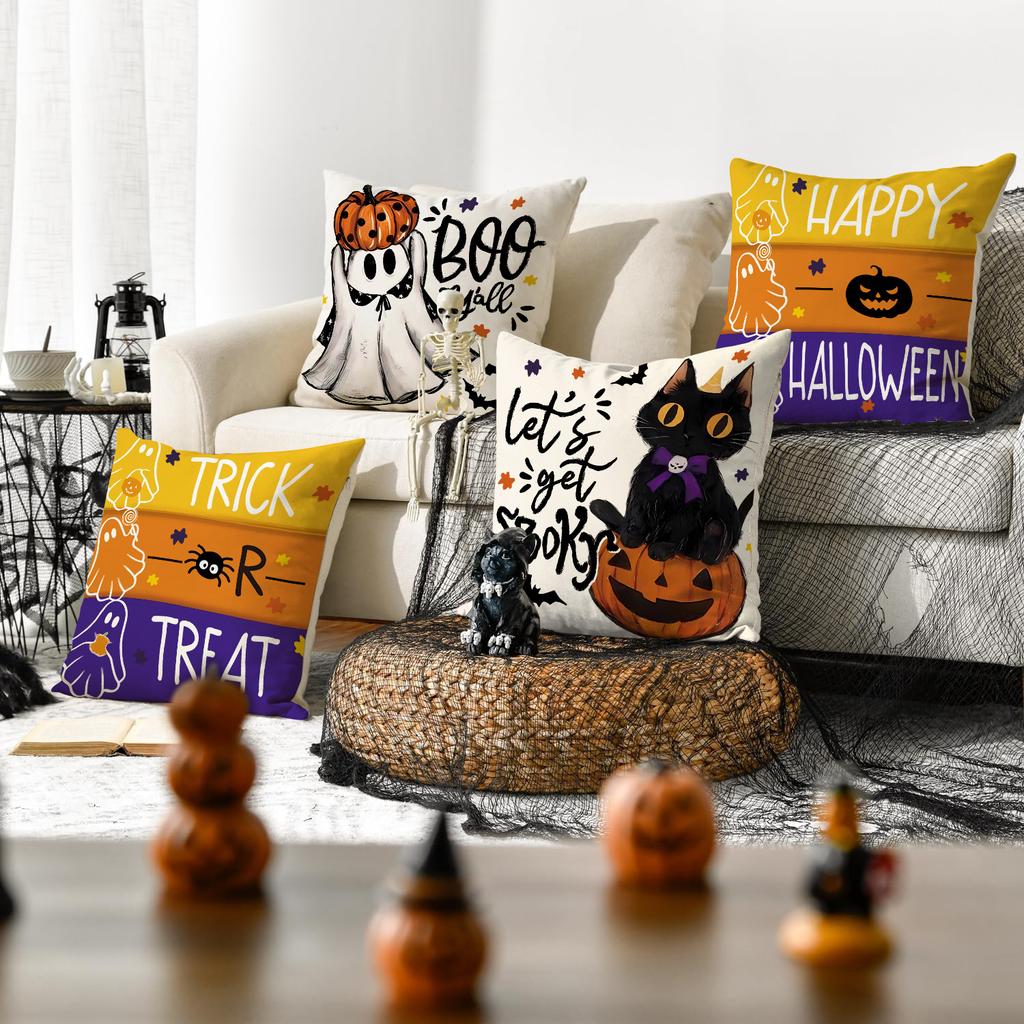 1/4Pcs Halloween Pillowcase, Halloween Ghost Pumpkin Cushion Cover, Decorative Sofa, Living Room, Bedroom Cushion Cover