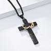 Retro Titanium Steel Wreath Cross Necklace Two Tone Wood Grain Stainless Steel