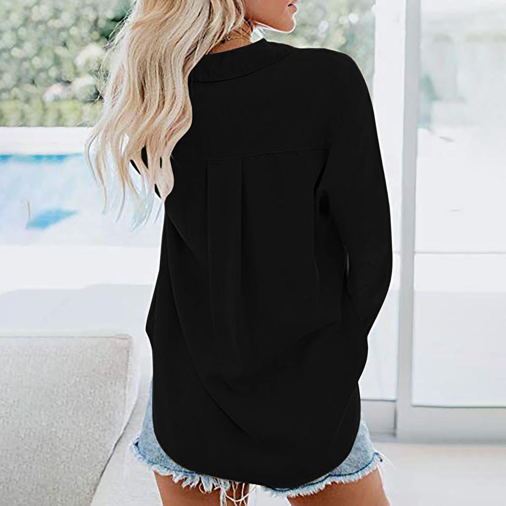 Fashion Women's Button Long Sleeve Lapel Pocket Top Shirt Blouses