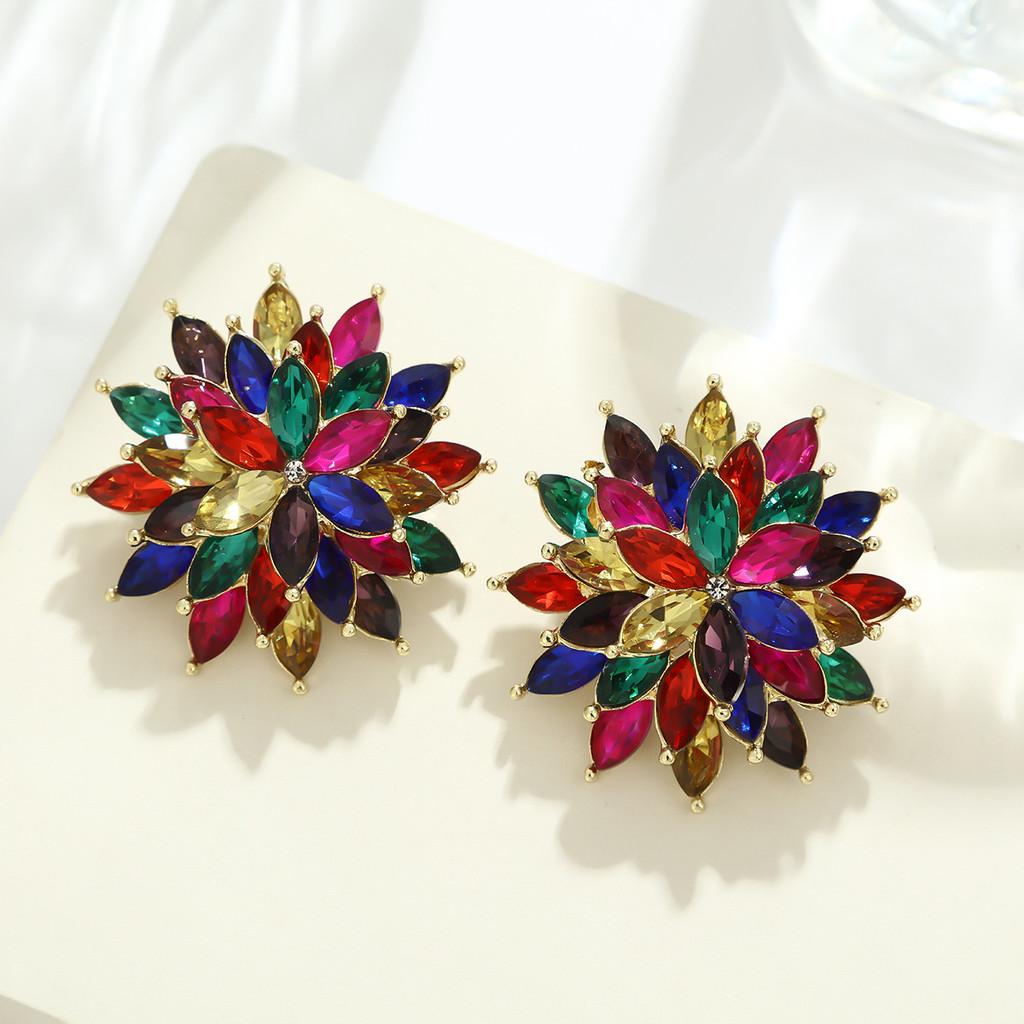 

Flower Earrings Alloy Jewelry With Crystals For Women Fashion Accessory разноцветный