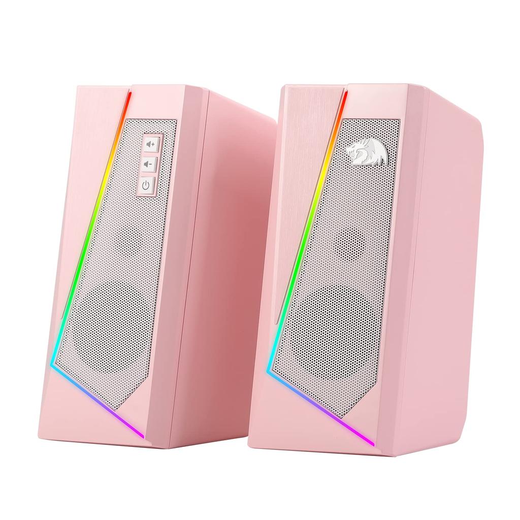 Redragon GS520 RGB Desktop Channel PC Computer Stereo 6 Colorful LED Enhanced Sound and Easy Access Volume USB Cable Pink Speakers, 2.0 Speakers,