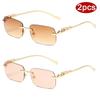 Protective Glasses 2pcs Rimless Leopard Metal Square Sunglasses Women Fashion Colorful Lens Design Sun Glasses Outdoor Shades