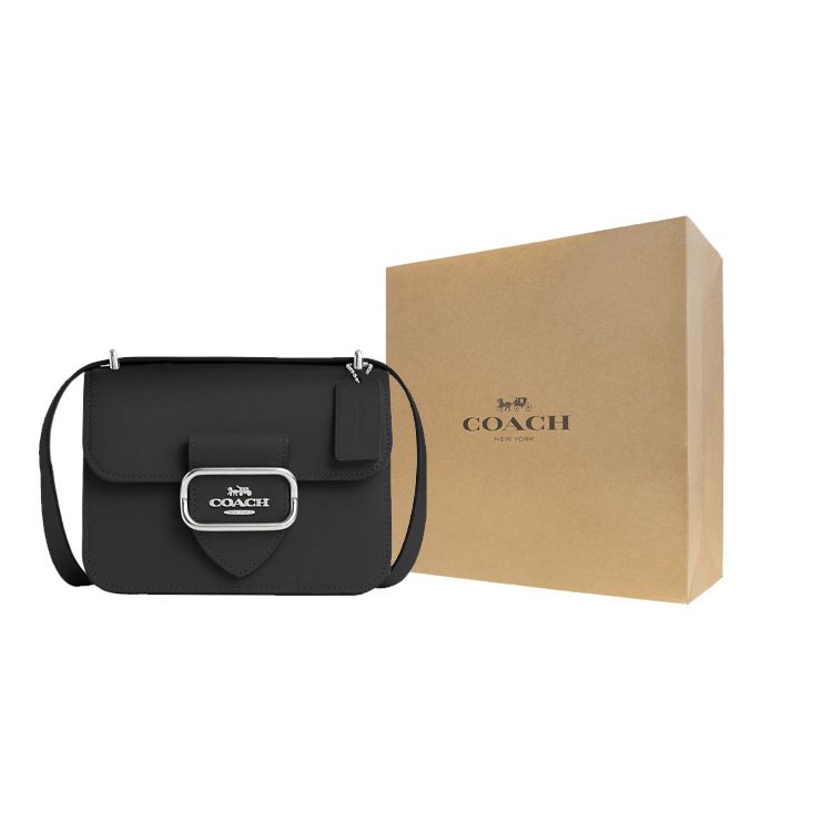 Coach 18 Solid Color Logo Flap Snap Multifunctional Pocket Calfskin Square Shoulder Crossbody Bag Small Women bags Black CL416-SVDTV
