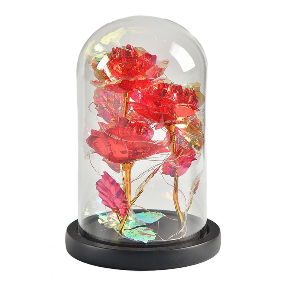 Gold Foil Rose Glass Cover Multipurpose Rose Decoration In Glass Dome with Black Wood Base Romantic Valentine's Day Gifts
