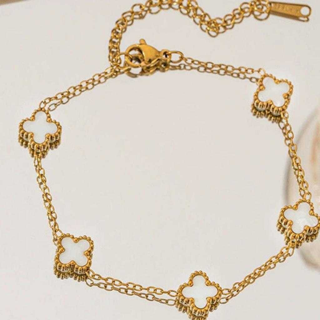 Mode Vierblättriges Kleeblatt 9mm Handschmuck Armband Titanstahl 18K Farberhaltungsarmband