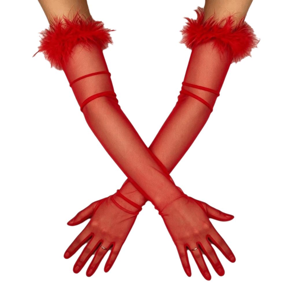 Transparent Feather Gloves Silk Mesh Mittens Slim Bridal Gown Accessories  Photography