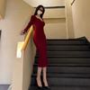 New clothes engagement dress dress high-end light luxury niche long-sleeved knitted red sweater winter interior dress