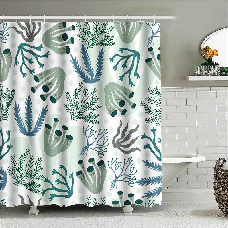 Underwater World Shower Curtain Decor Soft Fabric Printed Waterproof Bathroom Liner Set For Home Decoration Blue Green Color