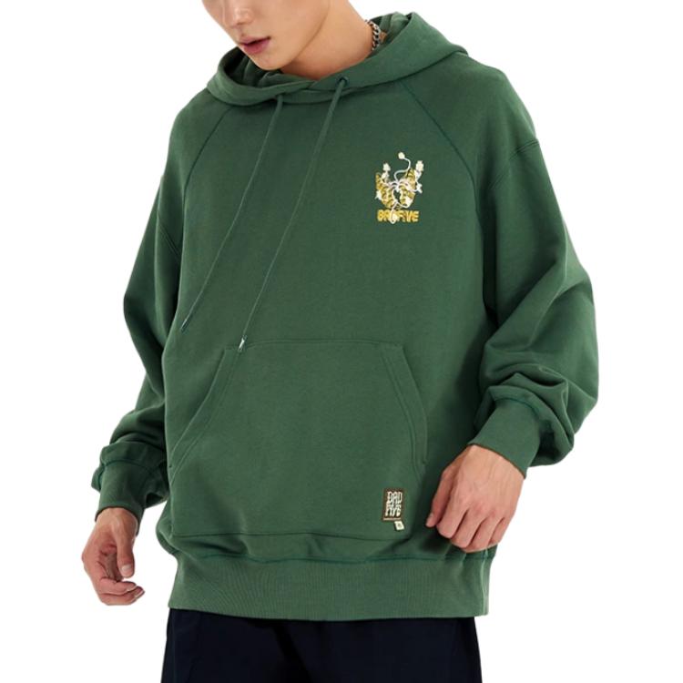 Li Ning Badfive Sports Basketball Series Hoodie With Tiger Mountain Print Unisex Hoodies Garden-Green AWDS129-4