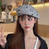 Hat Women's Korean Style Fashion Striped Beret Bow Embroidered Face Little Painter Hat Simple Casual Octagonal Hat