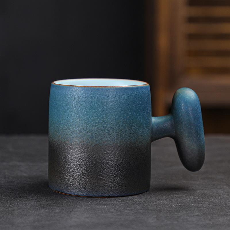 Coarse pottery small teacup with handle single cup master cup retro ceramic kung fu tea set tea cup concentrated coffee cup 80ml