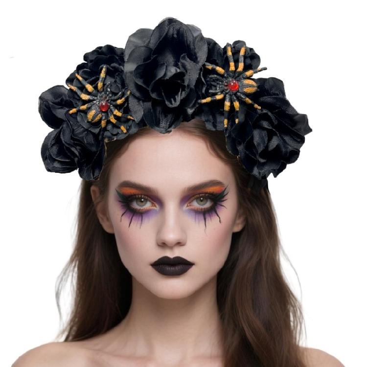 Halloween Bride Flower Crowns Headbands Wedding Spiders and Floral Hair Accessory for Costume Parties Props