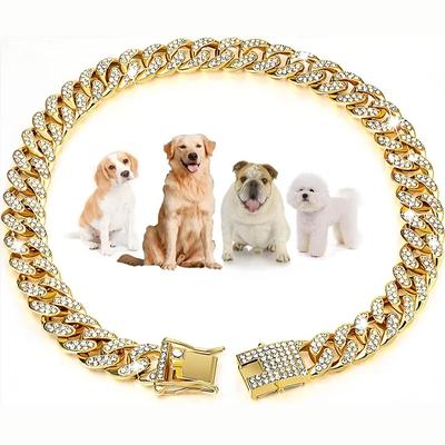 Personalisierte Hundehalsbänder für kleine, mittelgroße und große Hunde, Katzen, Goldkette, Diamant-Kabinehalsband mit Design, sichere Schnalle, Haustierhalskette