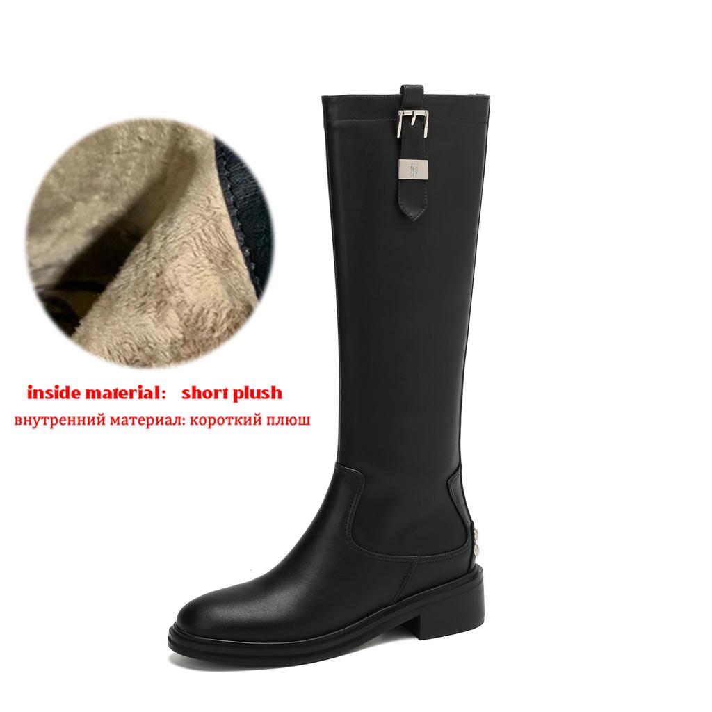 Krazing Pot Cow Split Skin Round Toe Med Heels Knight Boots Size 46 Size 45 Zip Plus Size Women Sewing Thigh High Boots