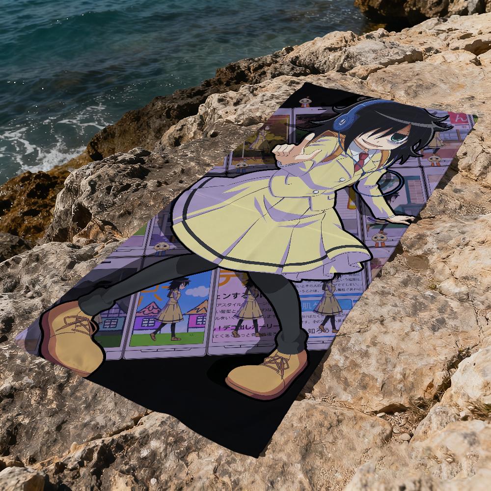 W-Watamote-e anime Towel Large Quick-Drying Microfiber soft Beach Towel for Travel Fitness Sauna Bathing Camping