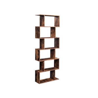 Wooden Bookcase, Cube Display Shelf and Room Divider, Freestanding Decorative Storage Shelving, 6-Tier Bookshelf, Rustic Brown