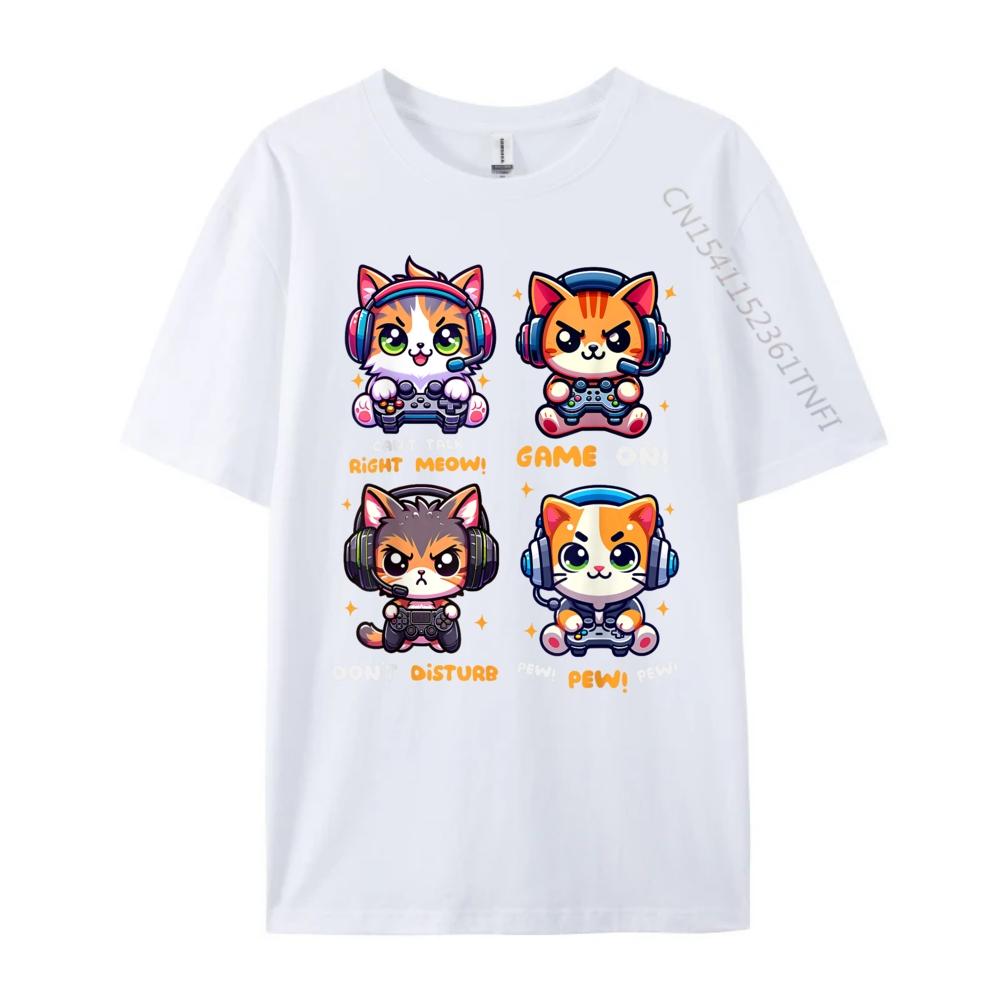 Gamer Cat Funny Gaming Video Games Pew Kawaii Cat Tee Shirts for Men 3XL Men Clothing Printed TShirt