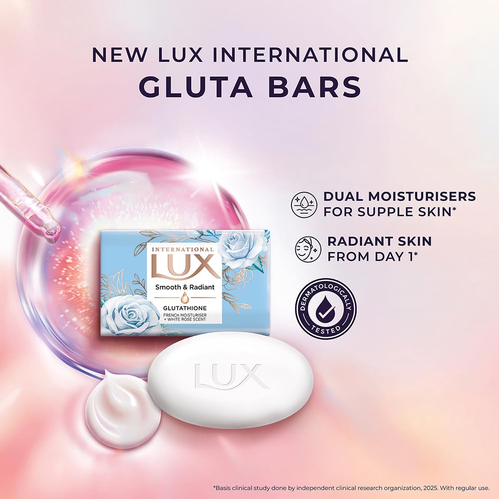 Lux International Smooth & Radiant Bathing Soap 4 X125g For Soft Moisturized Skin With White Rose Fragrance Luxurious Daily Bath Experience