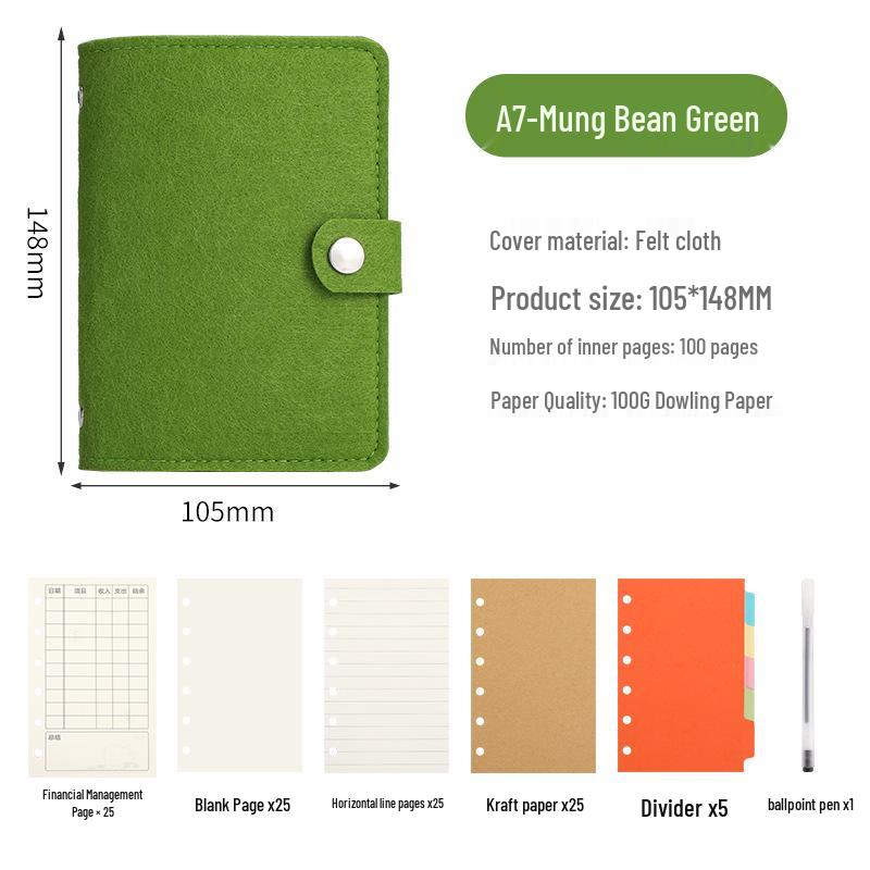 A7 Felt Pocket Book: Portable, Stylish Notebook for Girls – Grid, Blank, and Lined for Financial Management Diary.