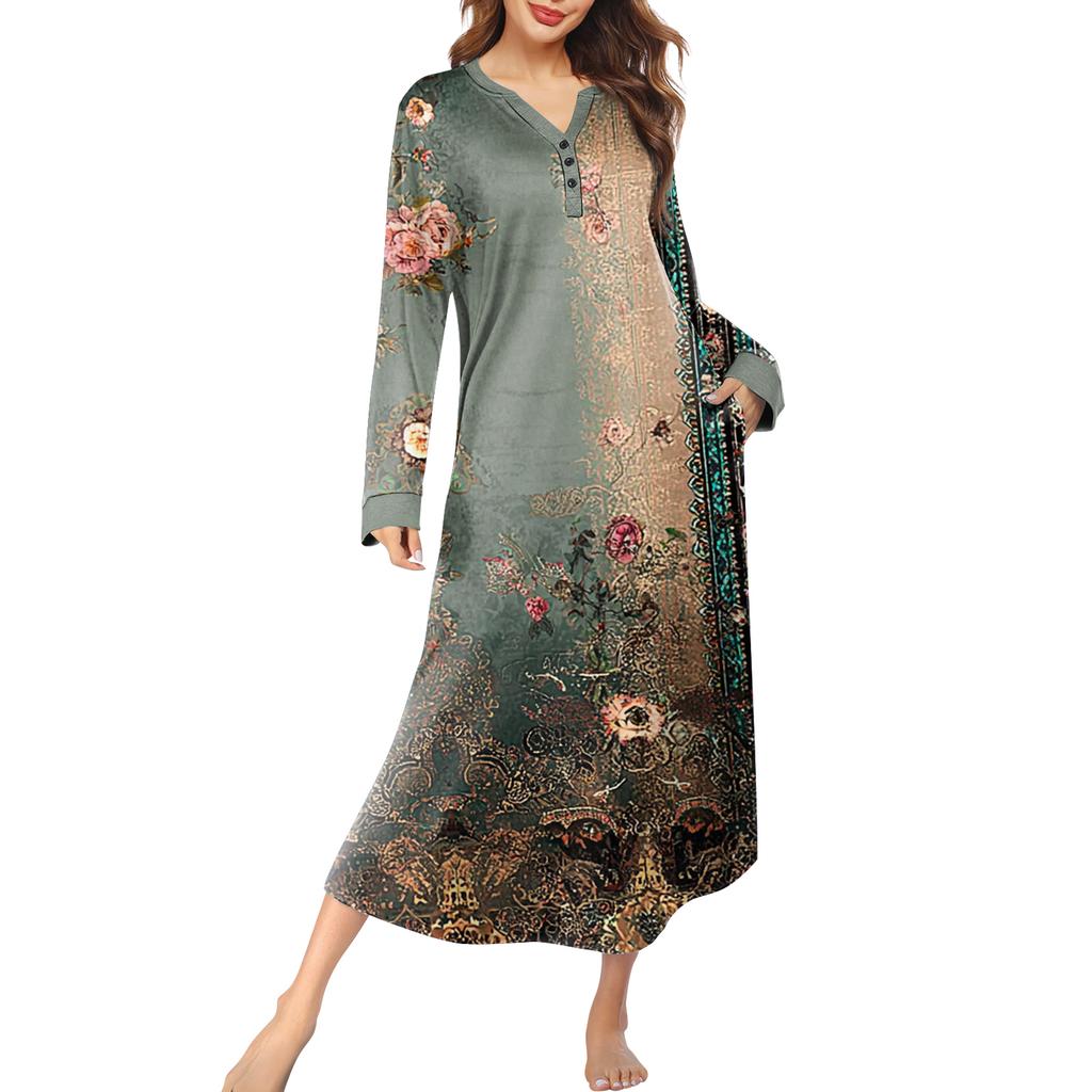 Dámská noční košile dlouhá společenská V-výstřih noční košile s kapsami