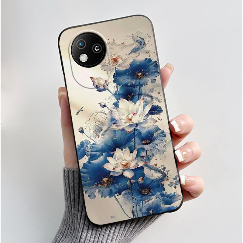 For ZTE Blade A35 Lite/A35 Core Jelly Soft Black Cover Romantic Scenery Pattern Coconut Tree Wildflower Sunflower Casing
