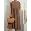 Minimalistisches Baumwoll-Leinen-Kleid mit Taschen für den Frühling, Freizeitkleidung