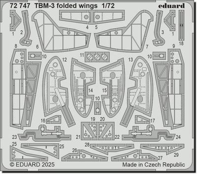 Eduard 1/72 TBM-3 Folding Wing Etching Parts (for Hobby Boss) Plastic Model Kit Parts EDU72747 (Airplane)
