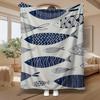 Nautical Fish Pattern, Home Decor Enthusiast, Blanket, Blue And White Marine Design, Living Room Accent, Soft Cozy Multi-Purpose Gift
