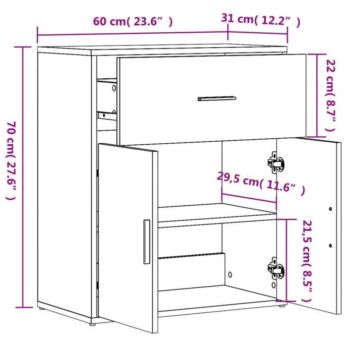 VidaXL Buffets 2 pcs sonoma gris 60x31x70 cm bois d'ingénierie, armoire de rangement, meuble d'entrée, meuble d'appoint 3276551