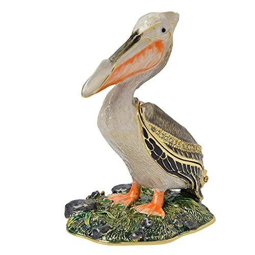 

FJ FENGZHIJIE Pelican Animal Trinket Box Bird Figurine Home Decor Golden Crystal Enamel Keepsake Gift Souvenir Gift for Bird Lovers