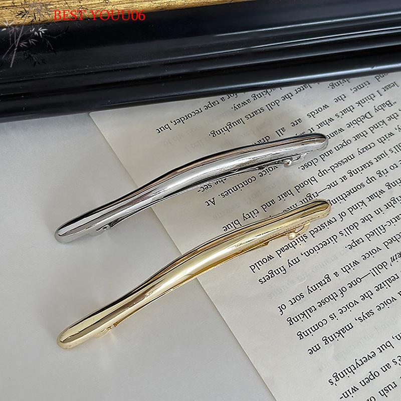Hot 11cm Hairpin Women Metal Golden Strip Long Barrettes Hair Clips Vintage Hairpins Automatic Smooth Spring Clip Hairgrip