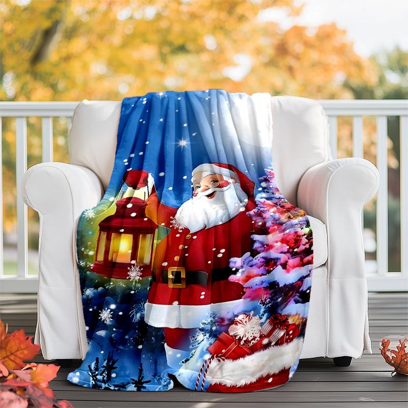 Christmas Santa Claus Theme Printed Blanket - Perfect for Couch, Bed, Travel & Outdoor Use | Machine Washable, Cozy & Durable.