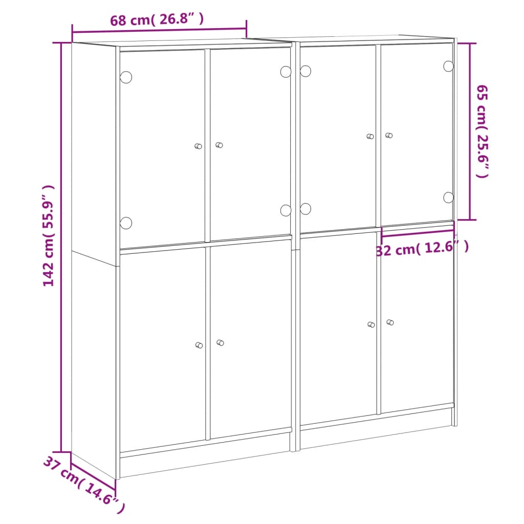 Bookshelf with Doors White 136 X 37 X 142 Cm Engineered Wood
