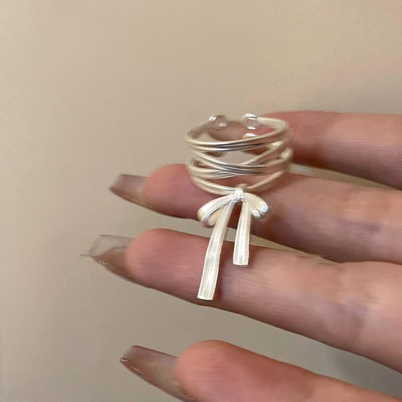 Ballet Style Bow Ribbon Open Ring Women'S Niche Design Adjustable Index Finger Ring High-End Unique Ring