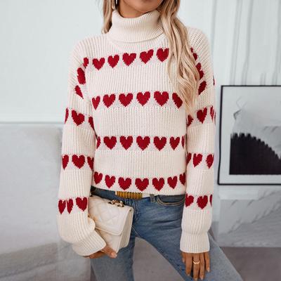 Women's Fall/winter Sweater Loose Casual Love Jacquard Turtleneck Pullover Knit Sweater
