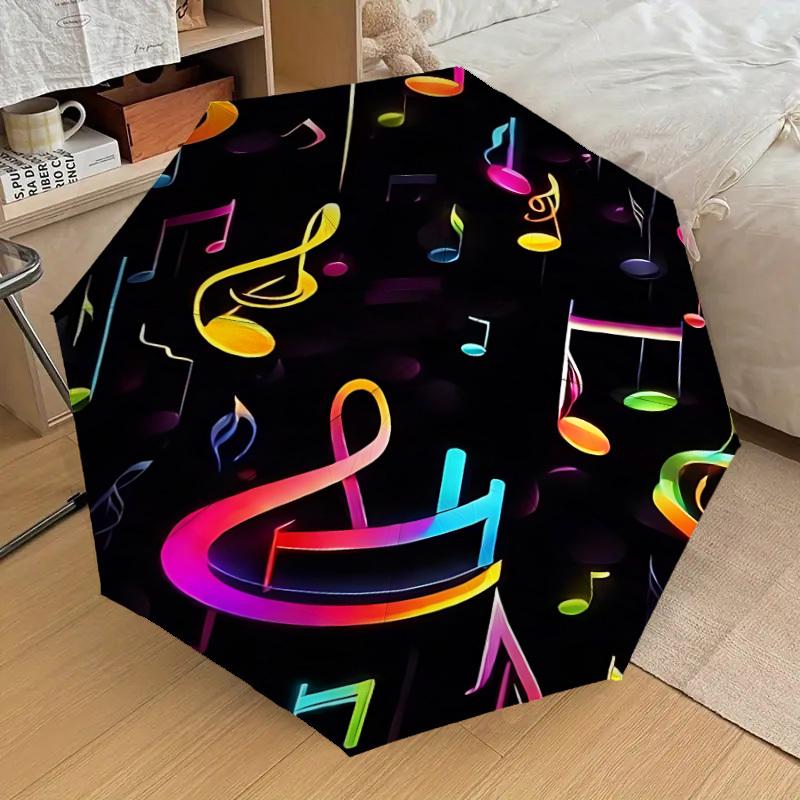 1PC music notesAutomatic Open/Close Umbrella with Windproof, 8-Rib Sturdy Canopy, Durable Ribs, Fashionable Design, Outdoor Accessory, Fun Prin, Holid